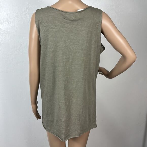 Made In Italy Olive Green V-neck Raw Edge Tunic Top One Size - Picture 3 of 7